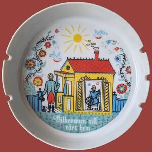 Vintage Swedish "Valkommen Till Vart Mem" Porcelain Ashtrays